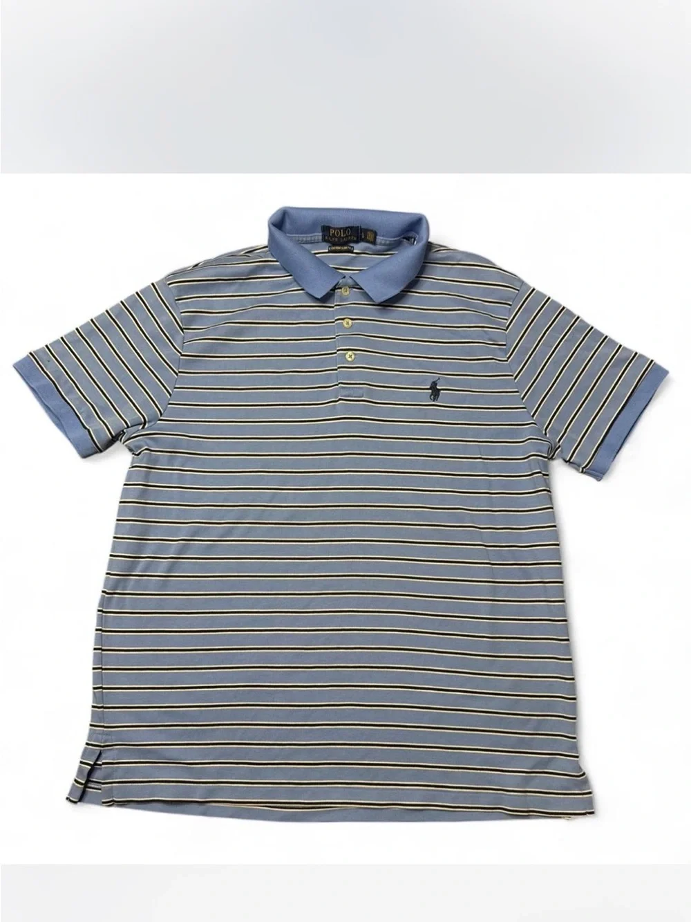 Ralph Lauren Blue Striped Polo with Contrast Trim